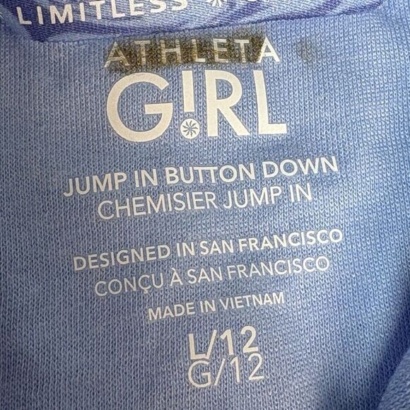 NWOT Athleta Girl Size 12 Blue Button Down Terry Cloth Short Sleeve Beach Pool - Picture 2 of 4